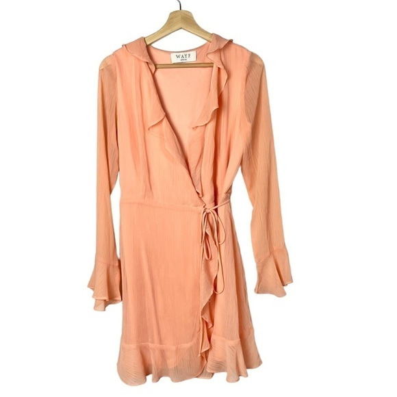 WAYF Blush Pink Gabby Long Sleeve Ruffle Wrap Mini Dress M - Picture 2 of 6
